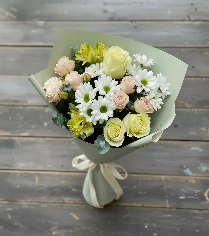 Букет цветов из: Альстромерии, Розы и Хризантемы в Кашхатау
