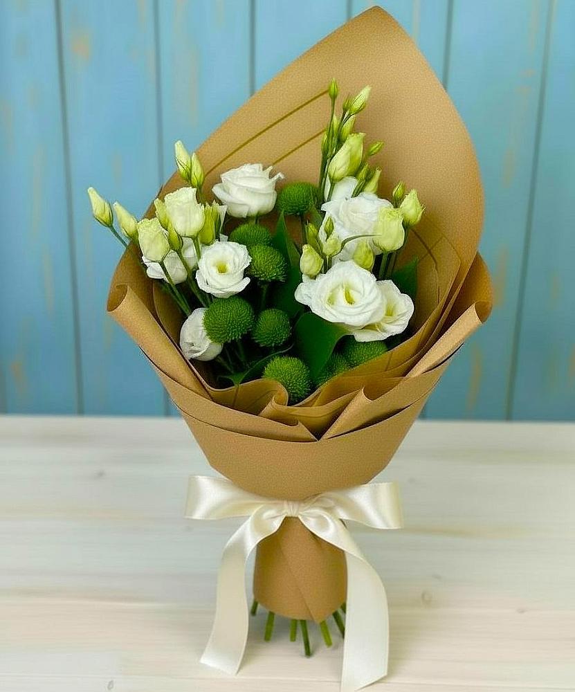 Букет цветов из: Хризантемы и Лизиантусы в Кашхатау