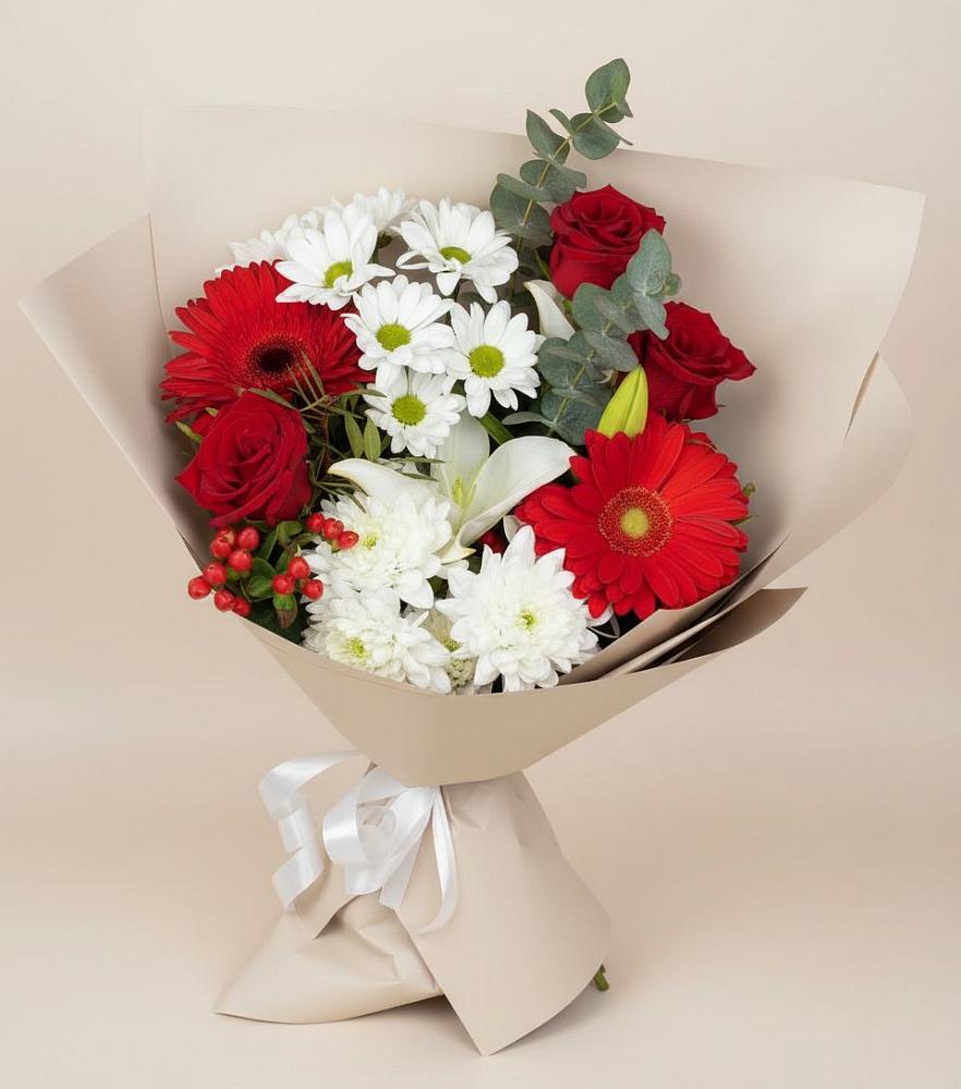 Букет цветов из: Розы, Хризантемы, Герберы и Лилии в Кашхатау
