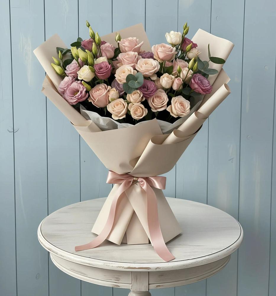 Букет цветов из: Розы и Лизиантусы в Кашхатау