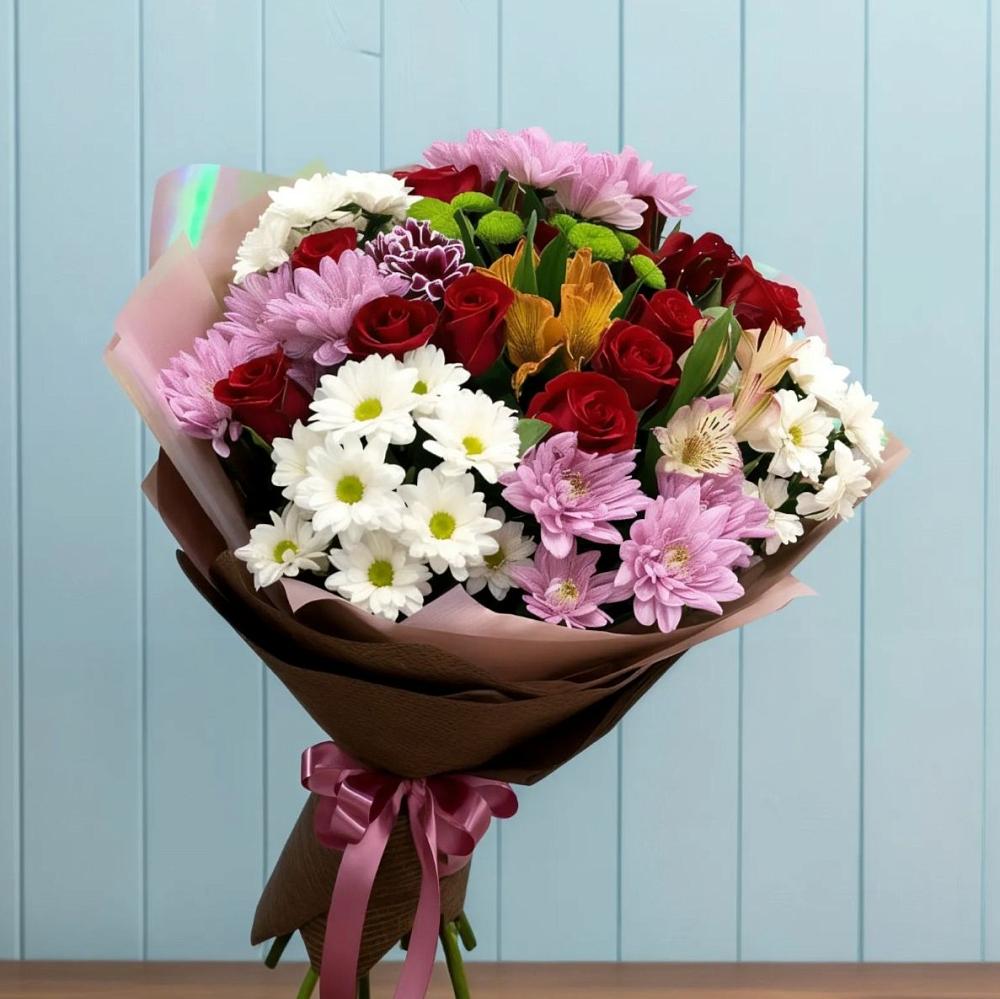 Букет цветов из: Розы, Хризантемы и Альстромерии в Кашхатау
