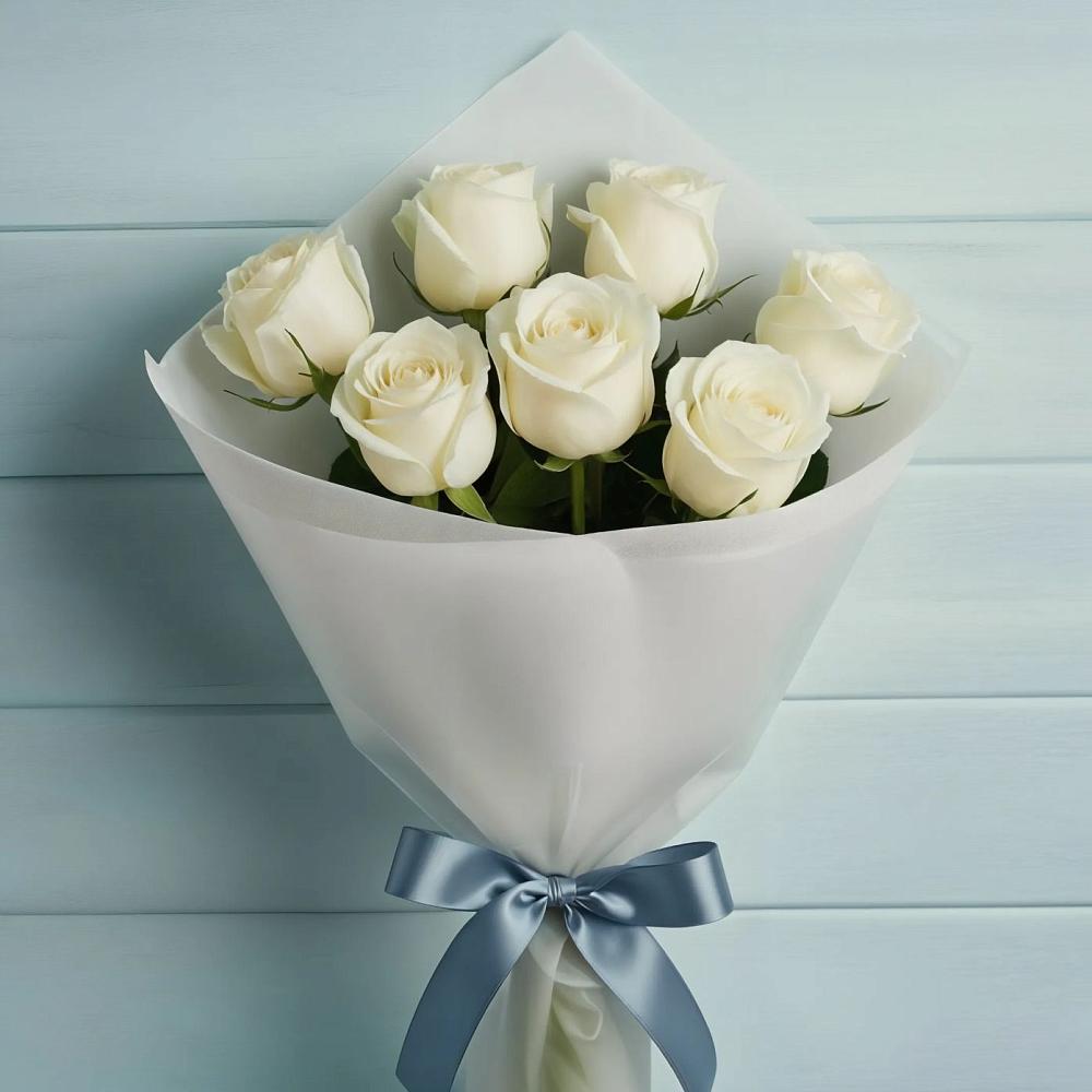 Букет 7 Белых роз Эдлесс Лав в Кашхатау