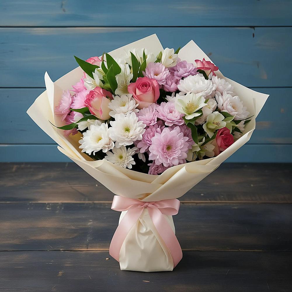 Букет цветов из: Хризантемы, Альстромерии и Розы в Кашхатау